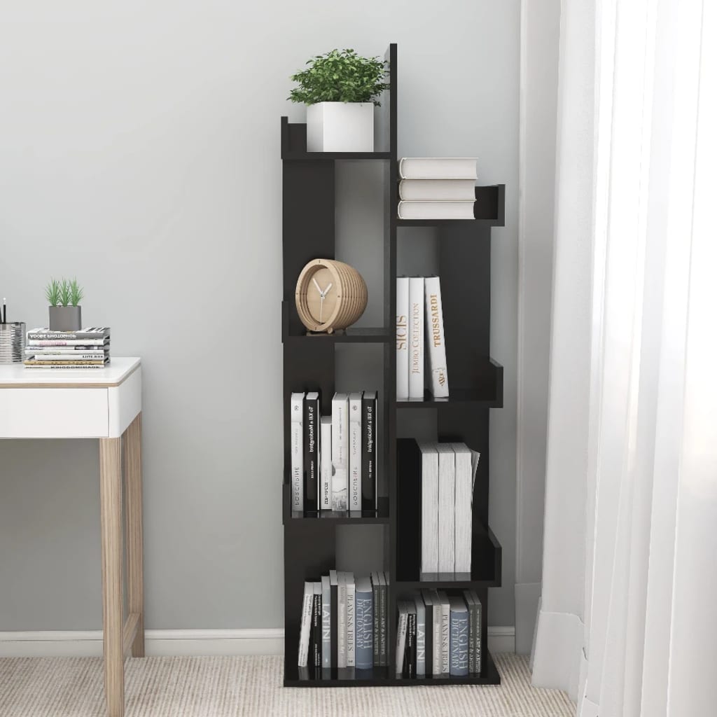 Bibliothèque Noir 48x25,5x140 cm Bois d’ingénierie - XIOS
