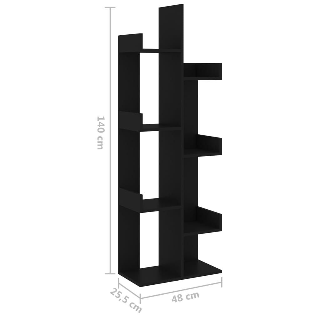 Bibliothèque Noir 48x25,5x140 cm Bois d’ingénierie - XIOS
