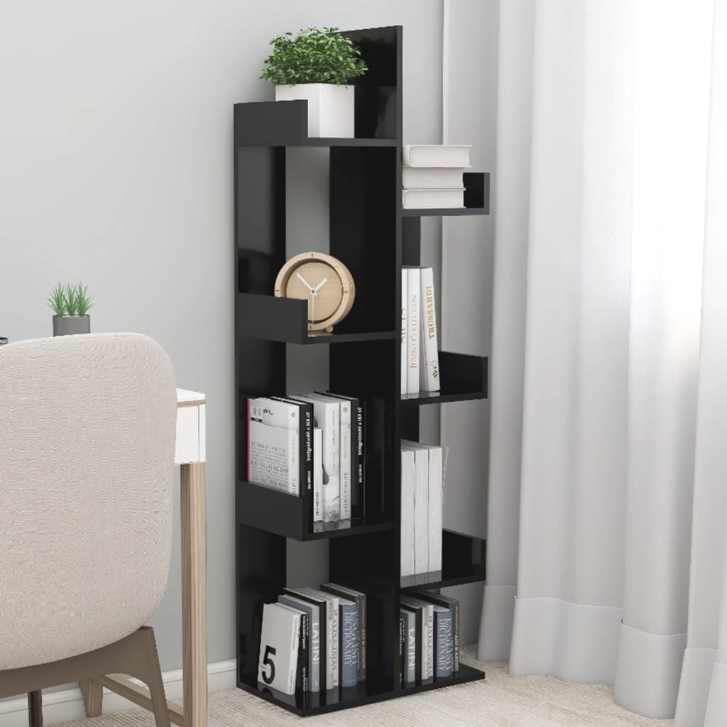 Bibliothèque Noir 48x25,5x140 cm Bois d’ingénierie - XIOS