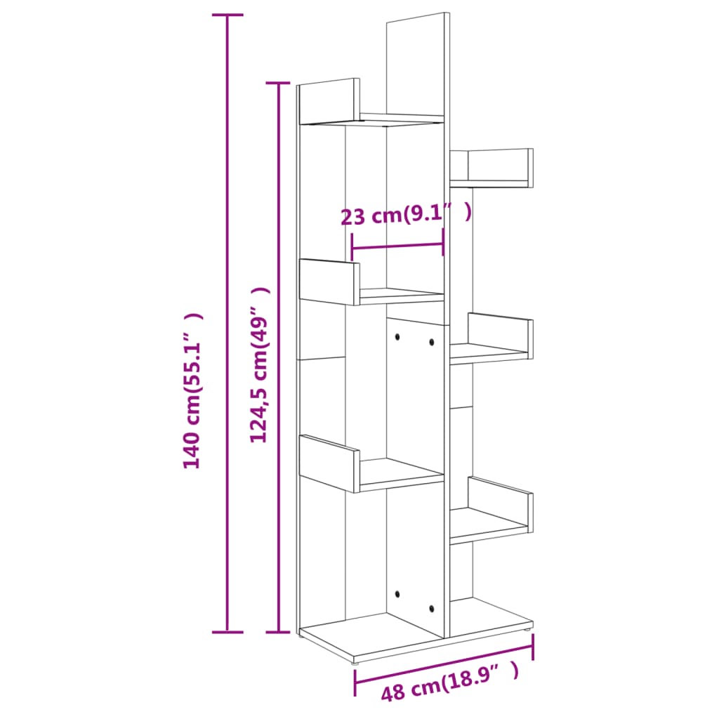 Bibliothèque Gris béton 48x25,5x140 cm Bois d’ingénierie - XIOS