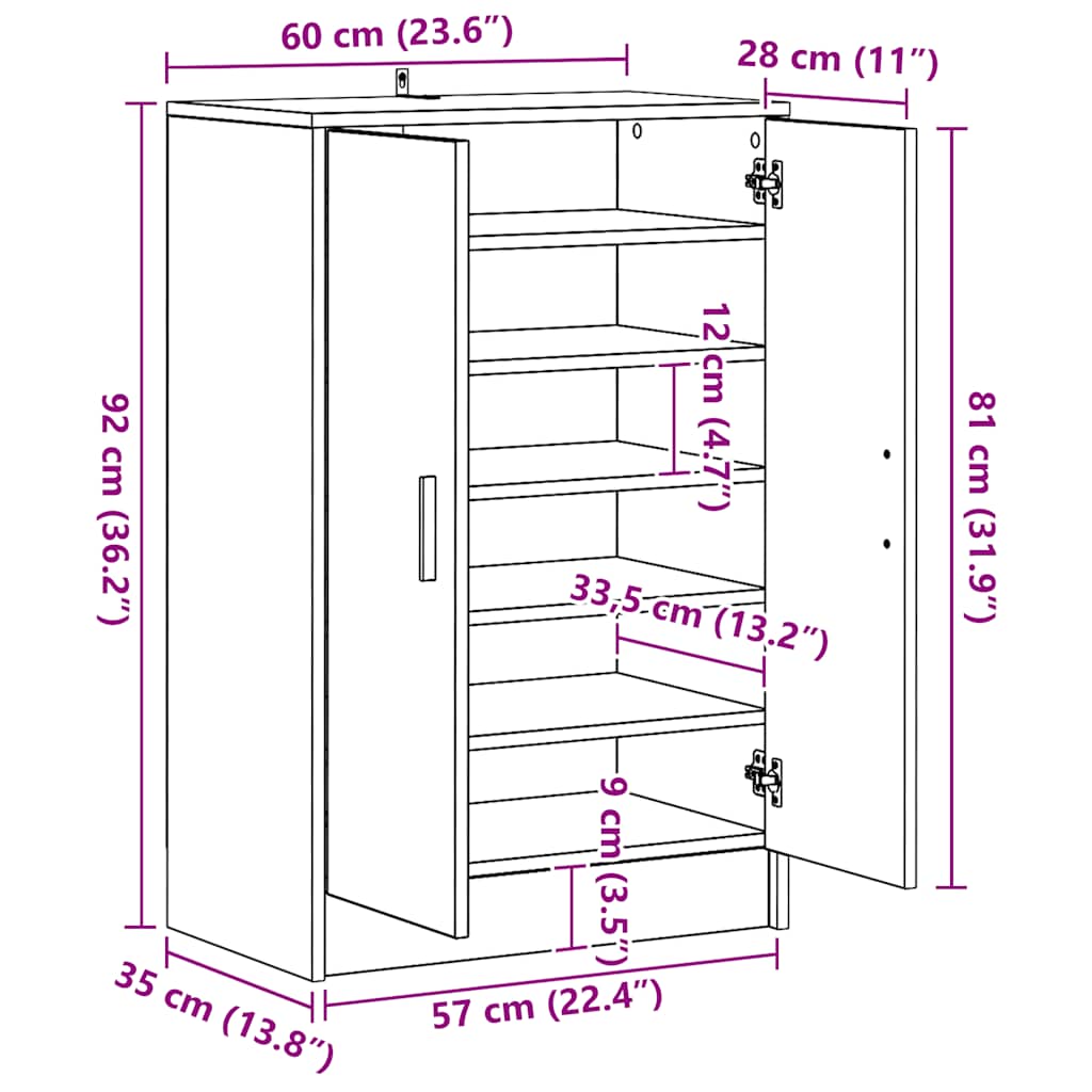 Armoire à chaussures Blanc 60x35x92 cm Bois d’ingénierie - XIOS