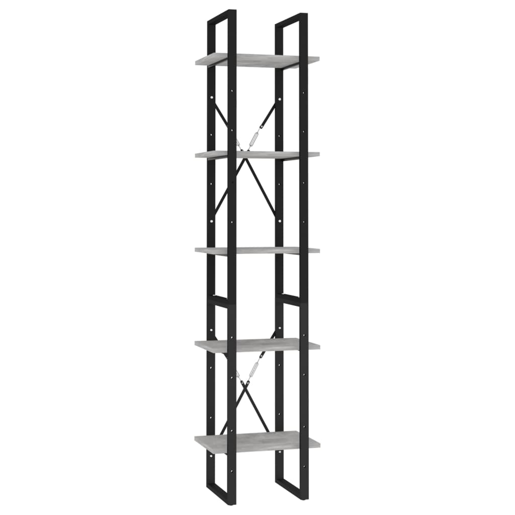 Bibliothèque à 5 niveaux Gris béton 40x30x175cm Bois ingénierie - XIOS