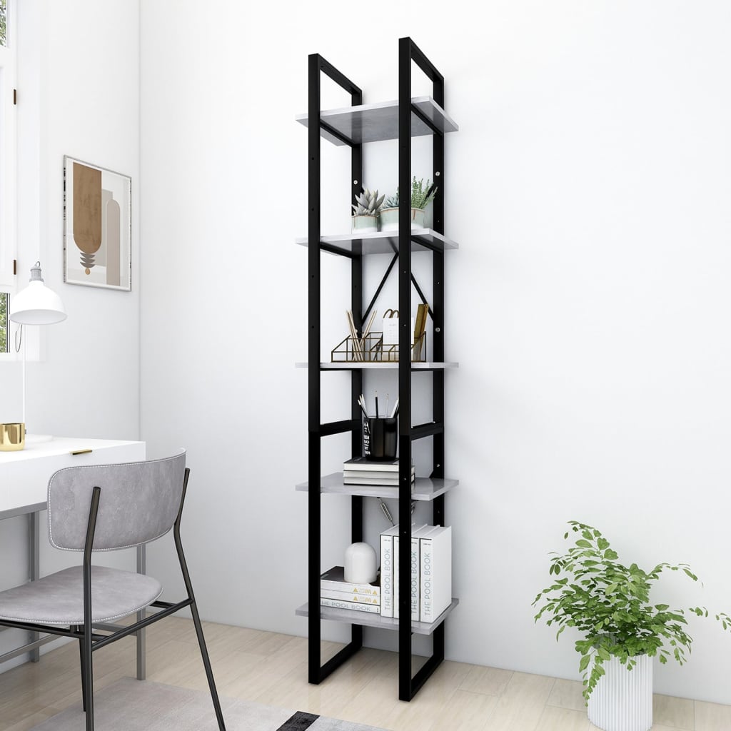 Bibliothèque à 5 niveaux Gris béton 40x30x175cm Bois ingénierie - XIOS