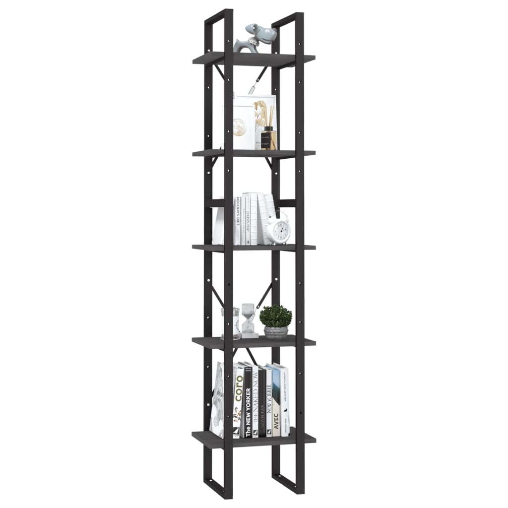 Bibliothèque à 5 niveaux Gris 40x30x175 cm Bois de pin - XIOS