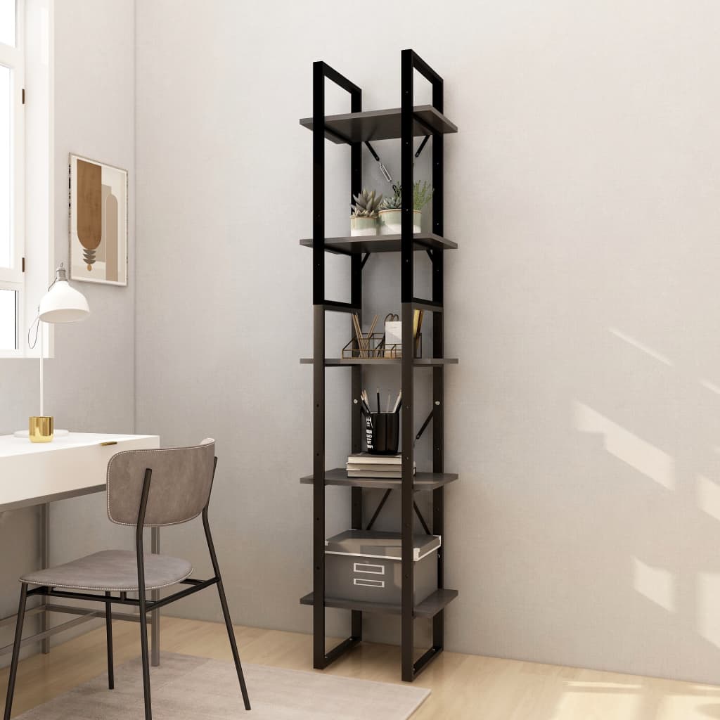 Bibliothèque à 5 niveaux Gris 40x30x175 cm Bois de pin - XIOS