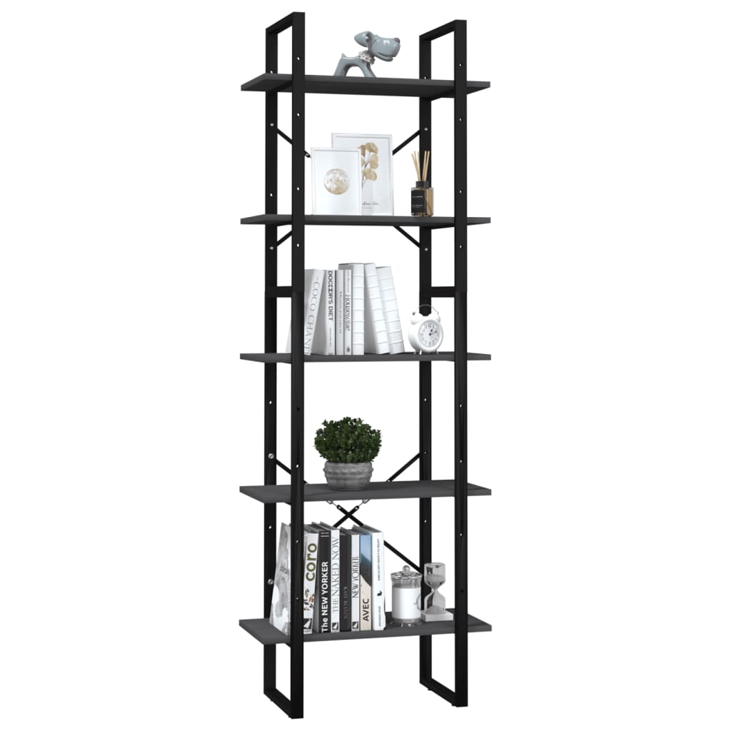 Bibliothèque à 5 niveaux Gris 60x30x175 cm Bois de pin - XIOS