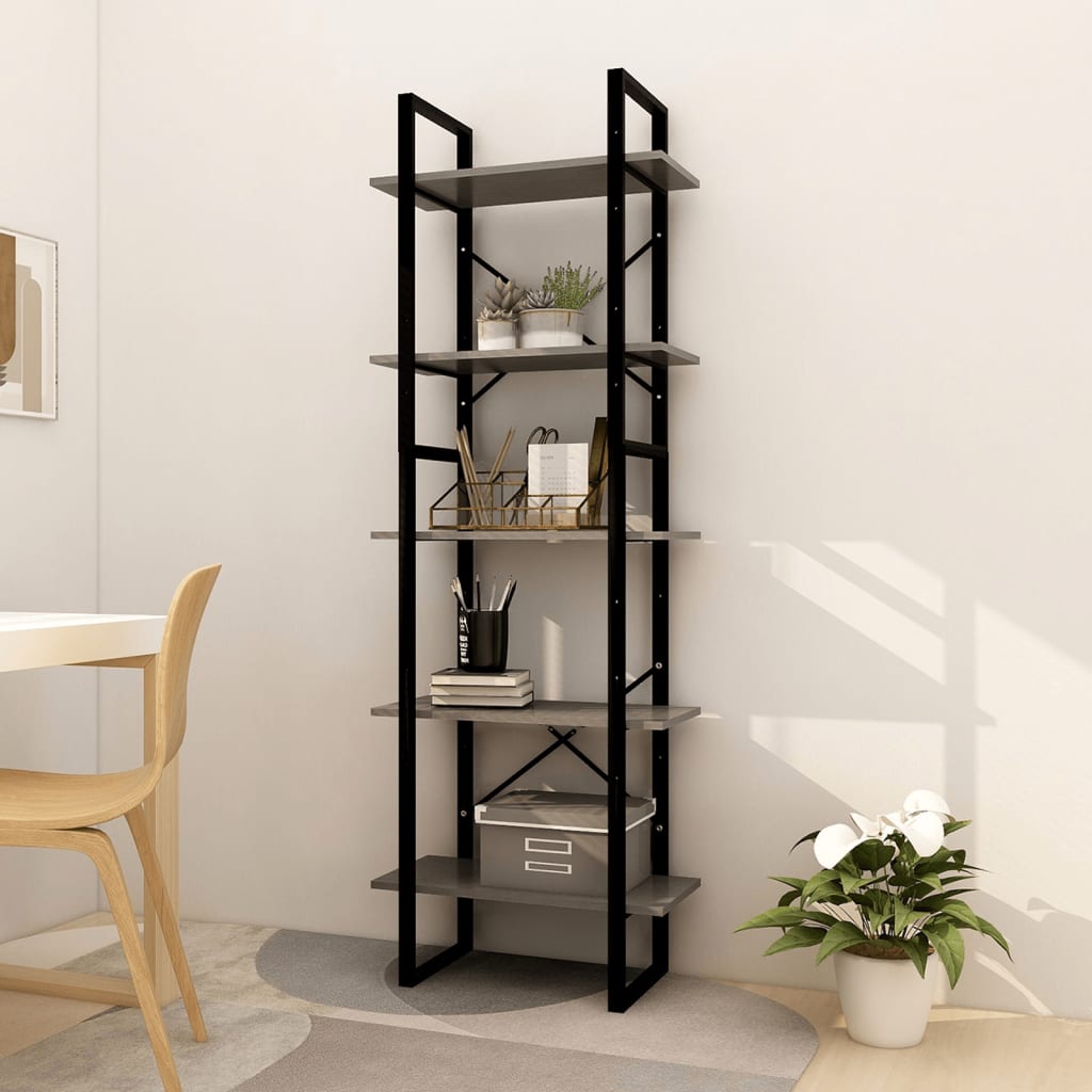Bibliothèque à 5 niveaux Gris 60x30x175 cm Bois de pin - XIOS