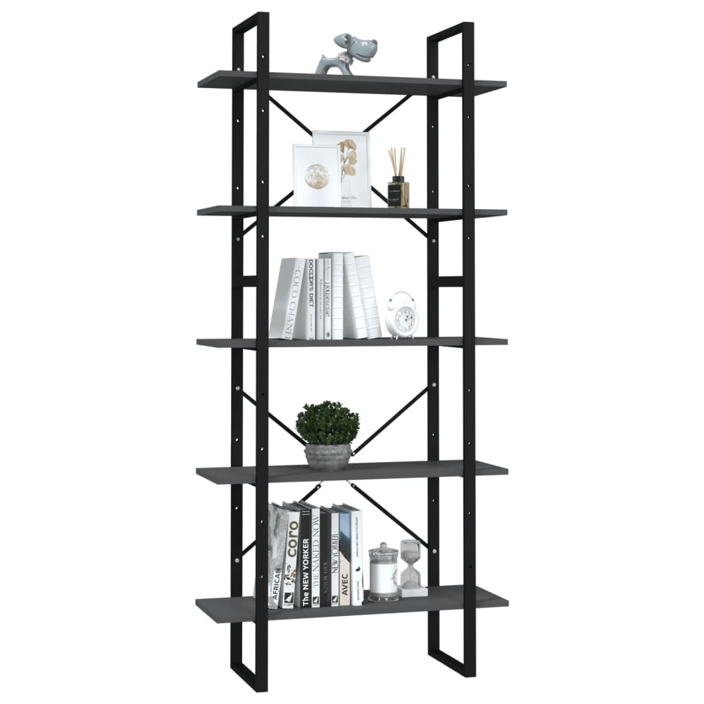 Bibliothèque à 5 niveaux Gris 80x30x175 cm Bois d'ingénierie - XIOS