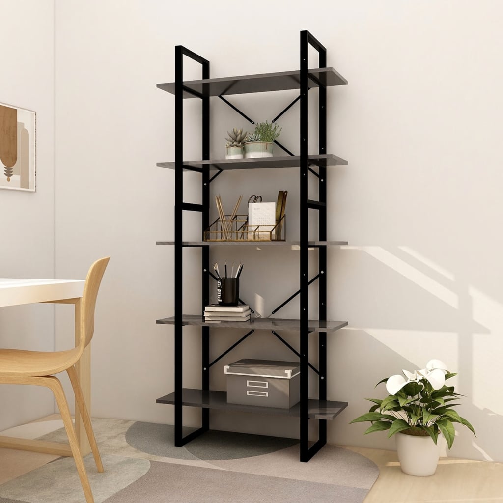 Bibliothèque à 5 niveaux Gris 80x30x175 cm Bois d'ingénierie - XIOS