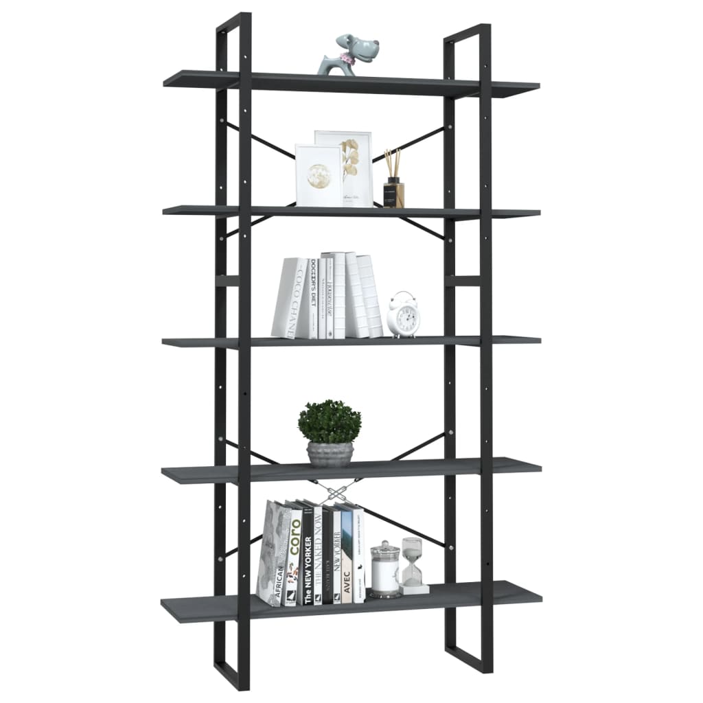 Bibliothèque à 5 niveaux Gris 100x30x175 cm Bois de pin - XIOS