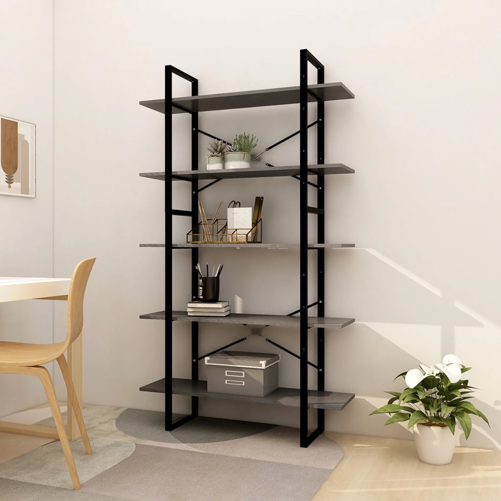 Bibliothèque à 5 niveaux Gris 100x30x175 cm Bois de pin - XIOS