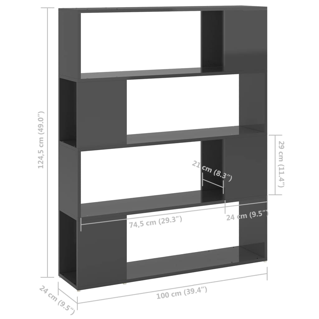 Bibliothèque/Séparateur de pièce Gris brillant 100x24x124 cm - XIOS