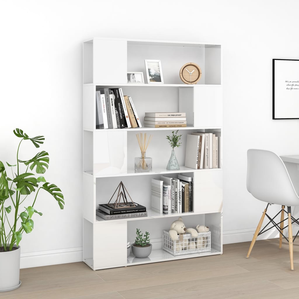 Bibliothèque séparateur de pièce blanc brillant bois ingénierie - XIOS