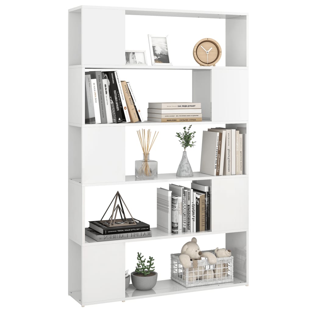 Bibliothèque séparateur de pièce blanc brillant bois ingénierie - XIOS