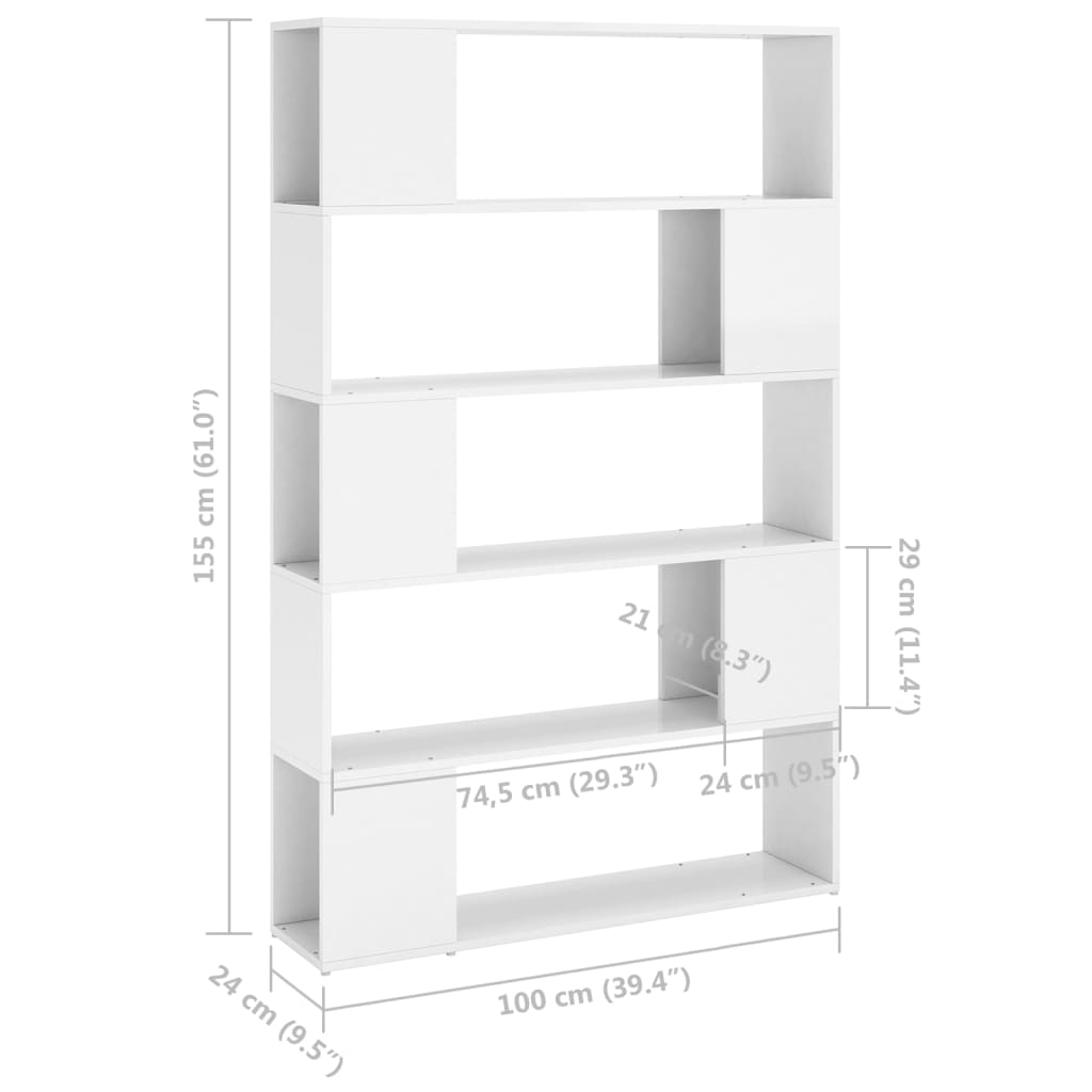 Bibliothèque séparateur de pièce blanc brillant bois ingénierie - XIOS