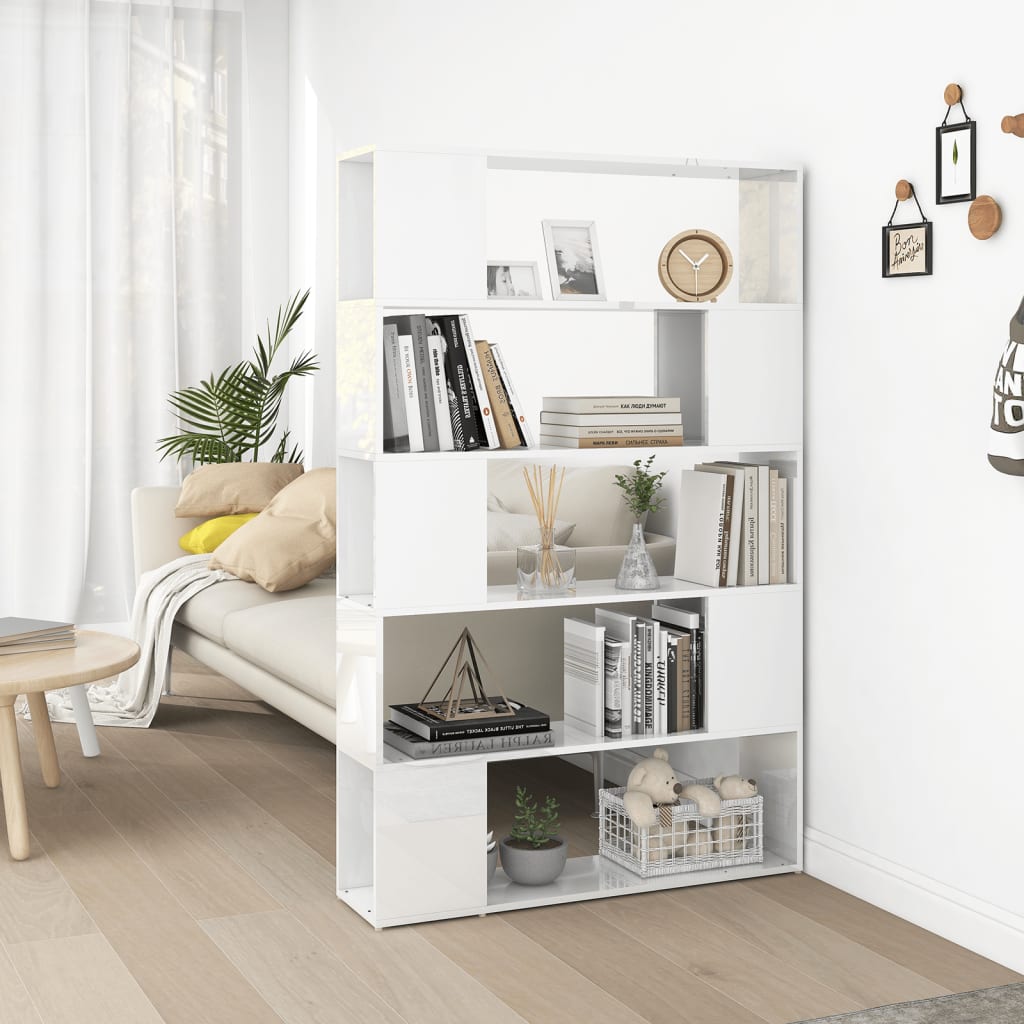 Bibliothèque séparateur de pièce blanc brillant bois ingénierie - XIOS