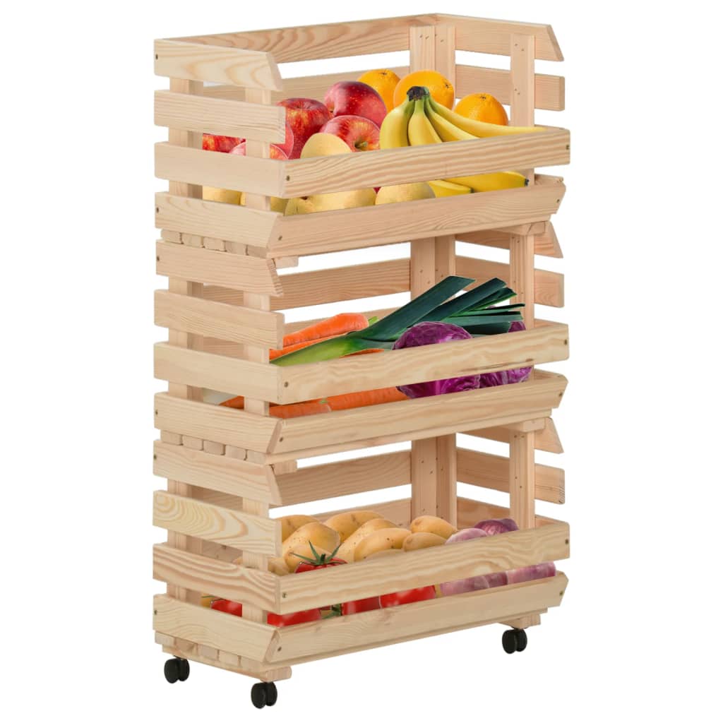 Chariot à légumes 37x30x80 cm Bois de pin solide - XIOS