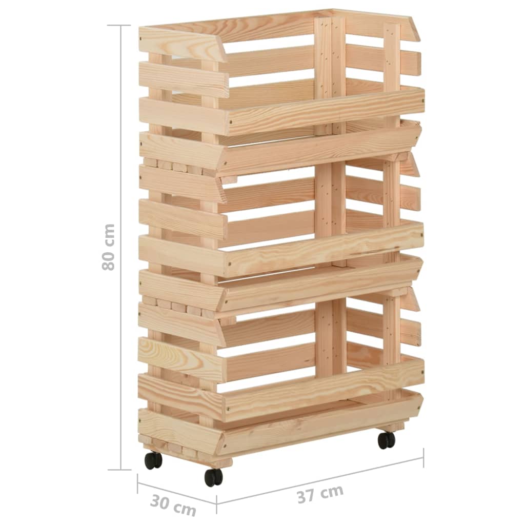 Chariot à légumes 37x30x80 cm Bois de pin solide - XIOS