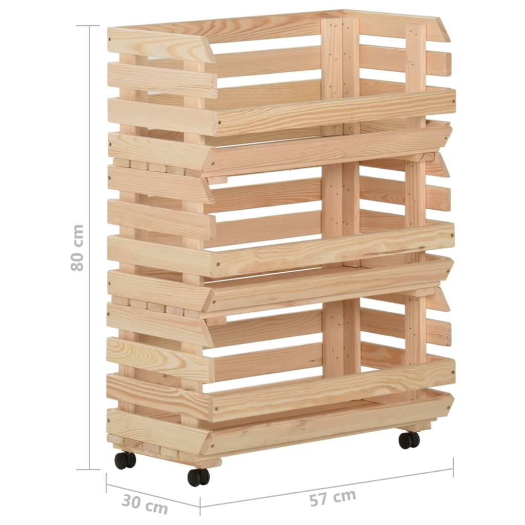 Chariot à légumes 57x30x80 cm Bois de pin solide - XIOS