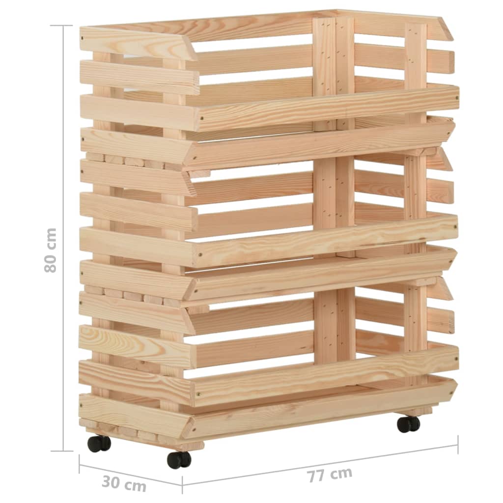 Chariot à légumes 77x30x80 cm Bois de pin solide - XIOS