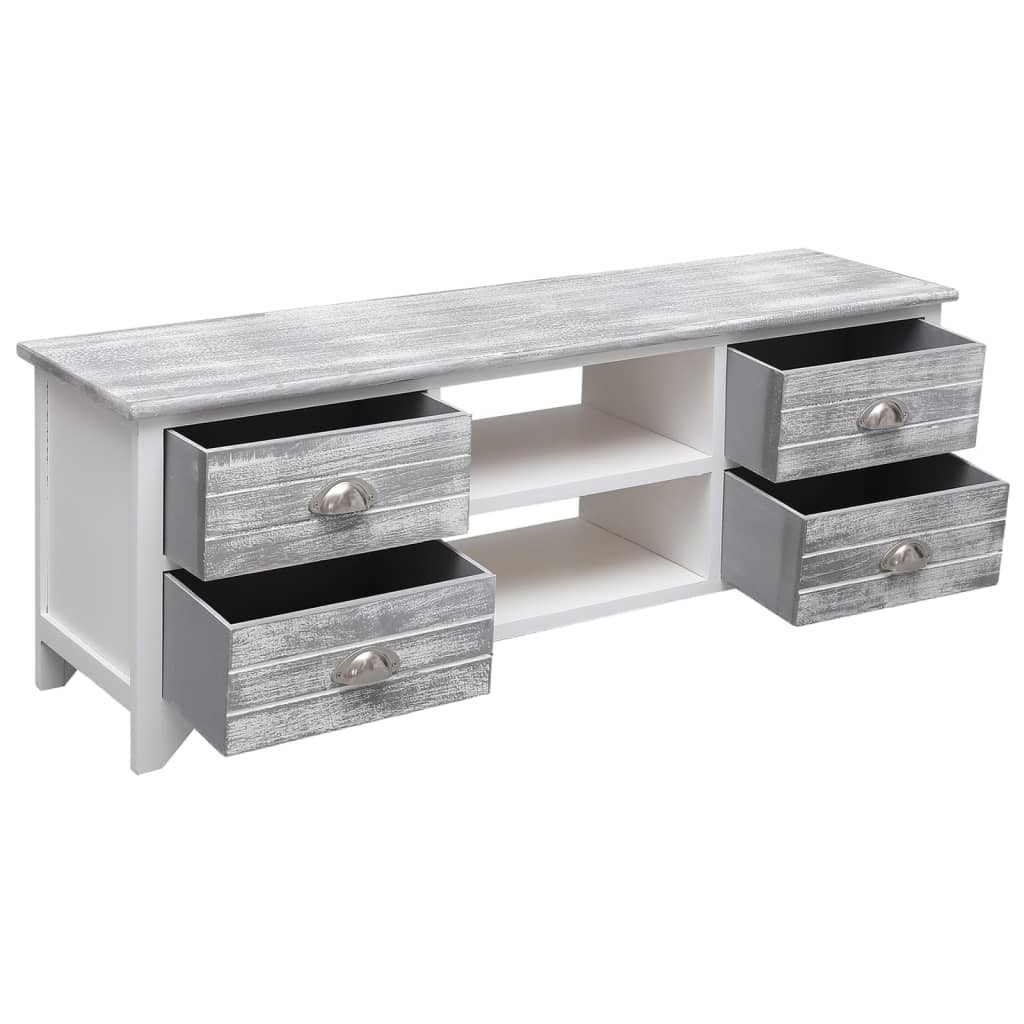 Meuble TV Blanc et gris 108x30x40 cm Bois de Paulownia solide - XIOS