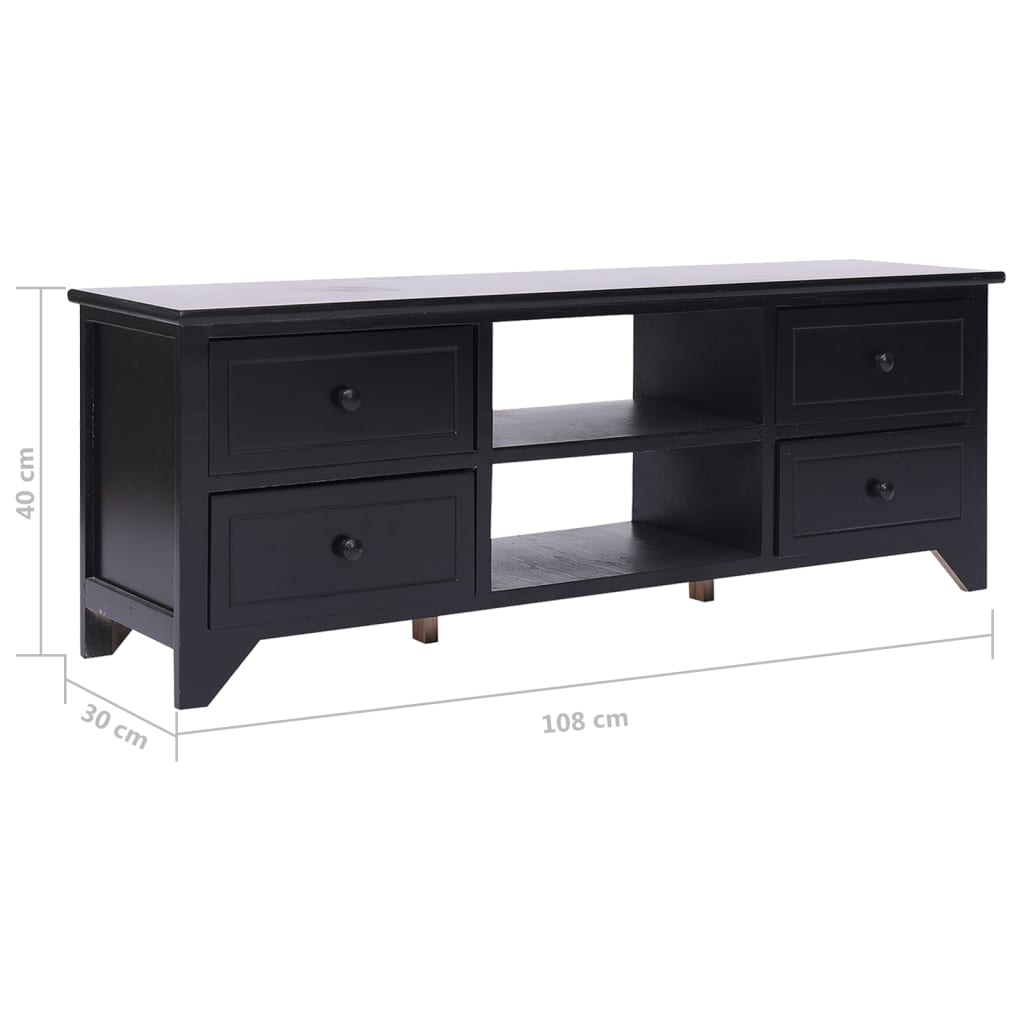 Meuble TV Noir 108x30x40 cm Bois de Paulownia solide - XIOS