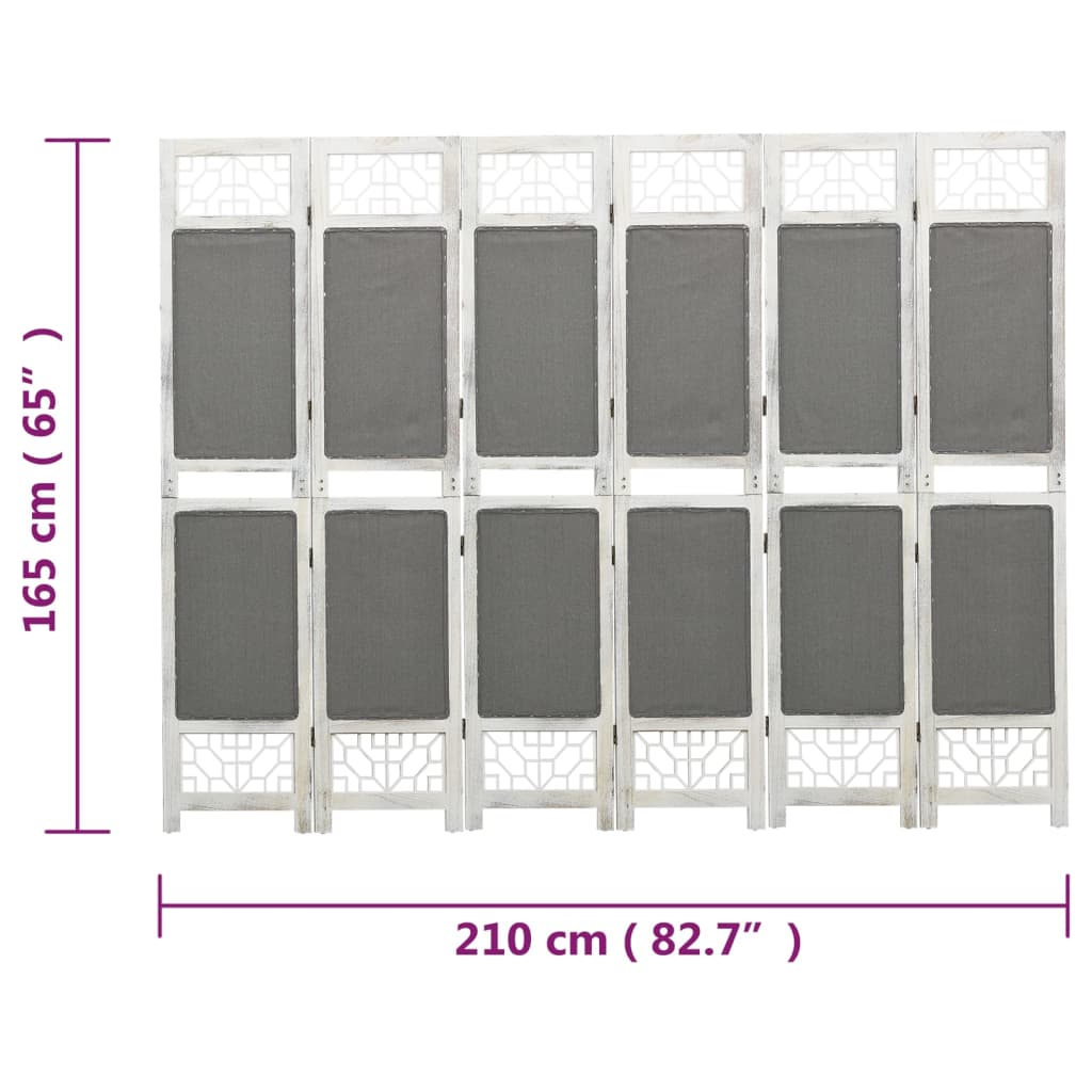 Cloison de séparation 6 panneaux Gris 210x165 cm Tissu - XIOS