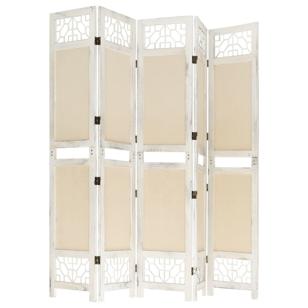 Cloison de séparation 5 panneaux Crème 175x165 cm Tissu - XIOS