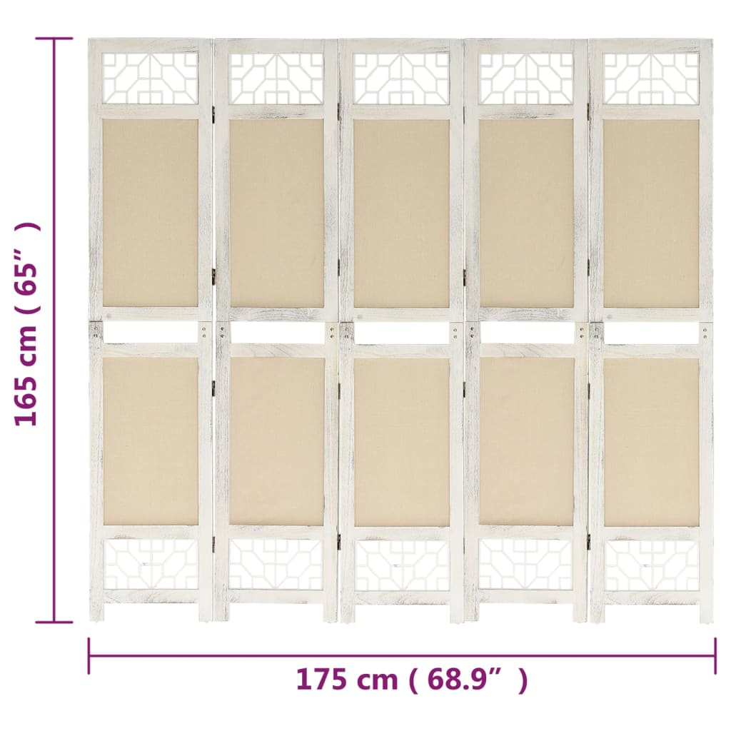 Cloison de séparation 5 panneaux Crème 175x165 cm Tissu - XIOS