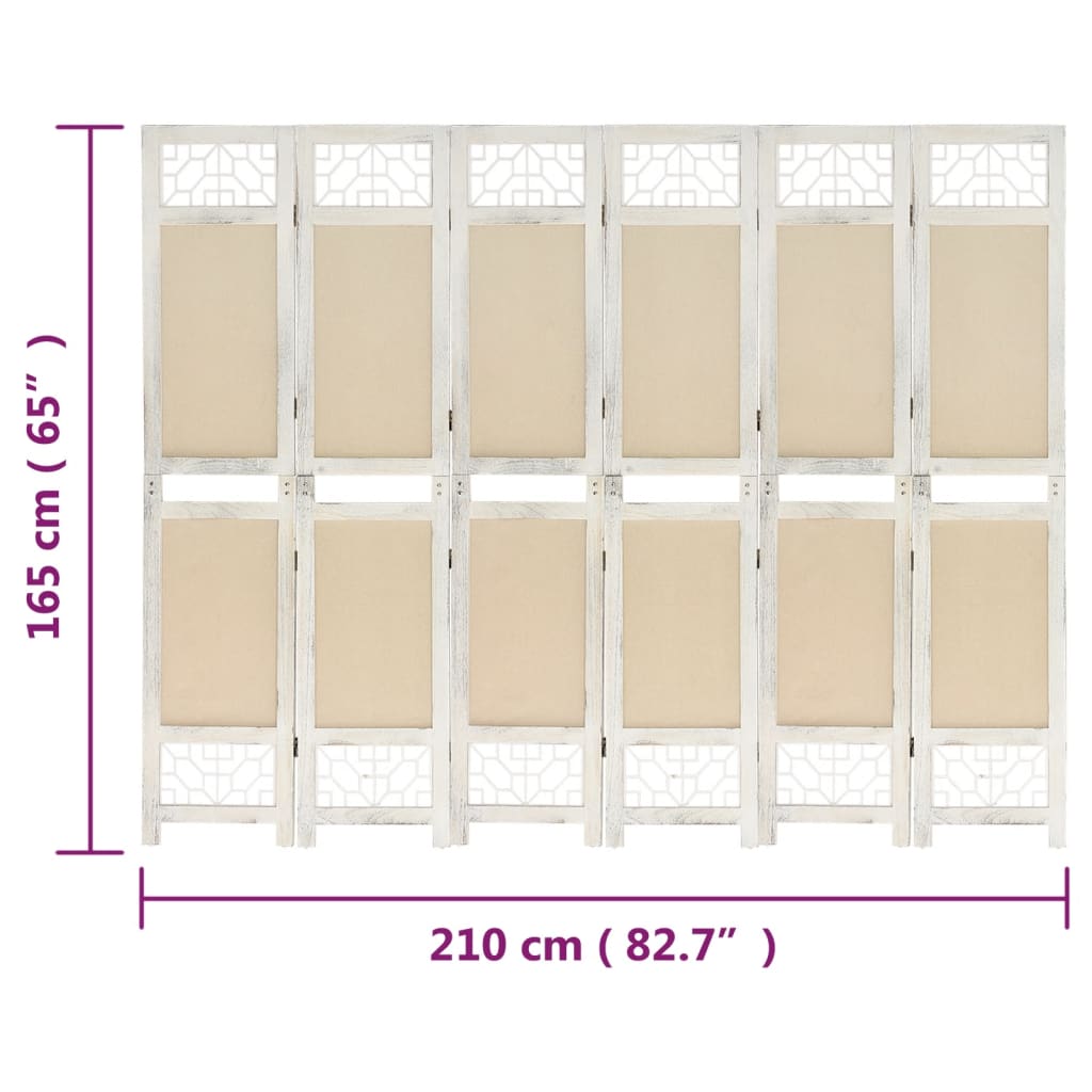 Cloison de séparation 6 panneaux Crème 210x165 cm Tissu - XIOS