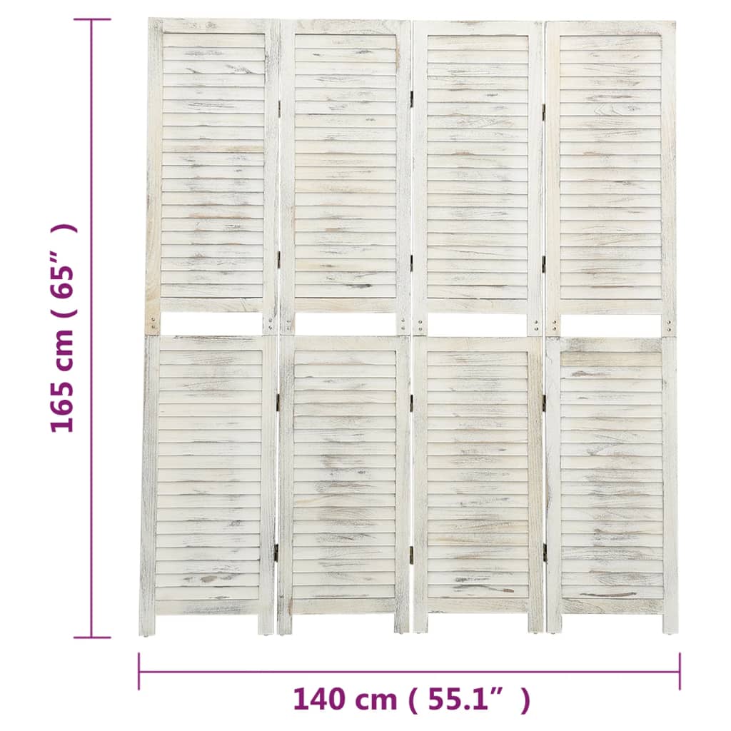 Cloison de séparation 4 panneaux Blanc antique 140x165 cm Bois Séparateurs de pièces vidaXL