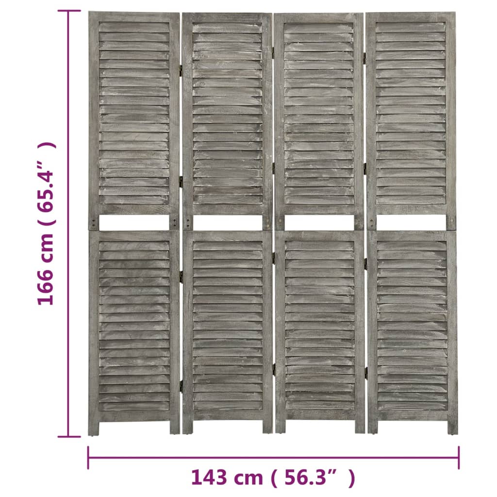 Cloison de séparation 4 panneaux Gris 143x166 cm Bois solide Séparateurs de pièces vidaXL