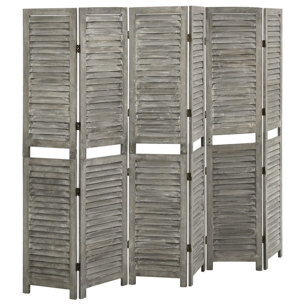 Cloison de séparation 6 panneaux Gris 214x166 cm Bois solide