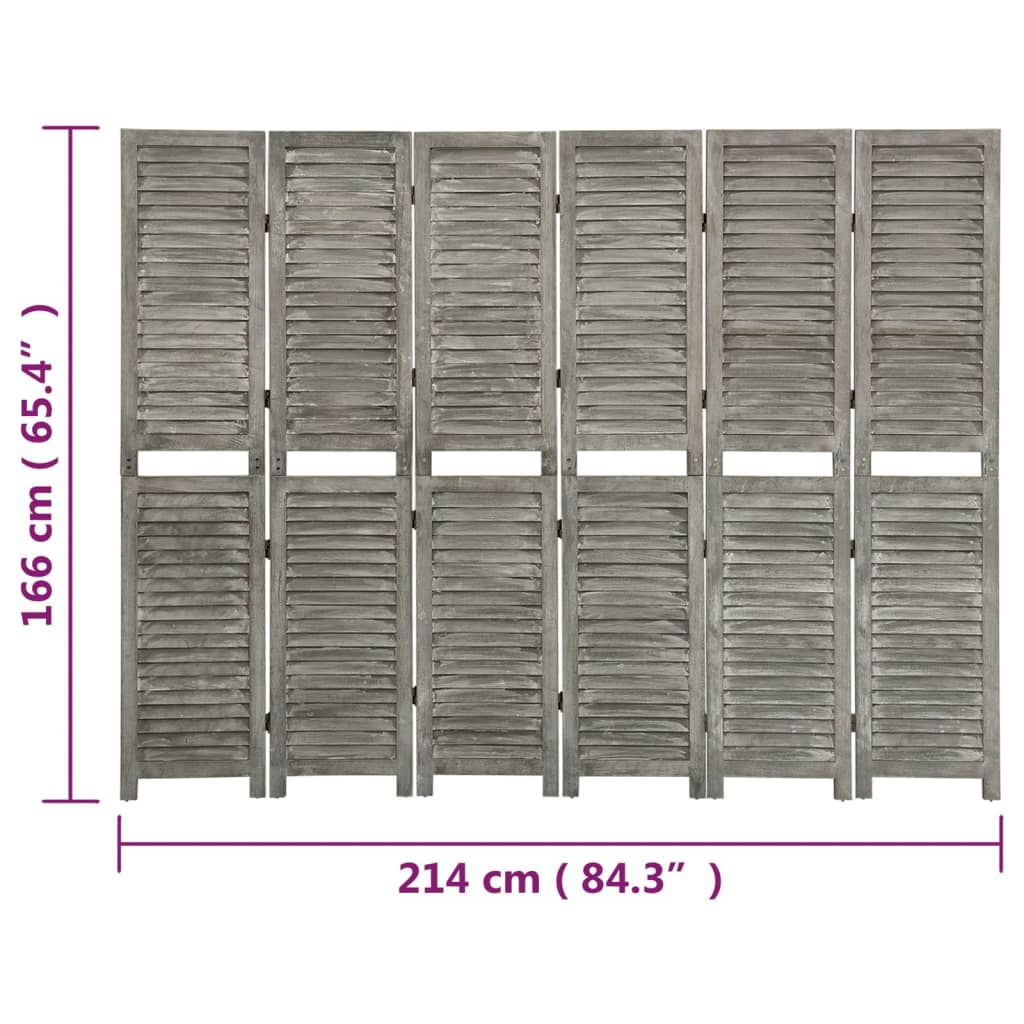 Cloison de séparation 6 panneaux Gris 214x166 cm Bois solide