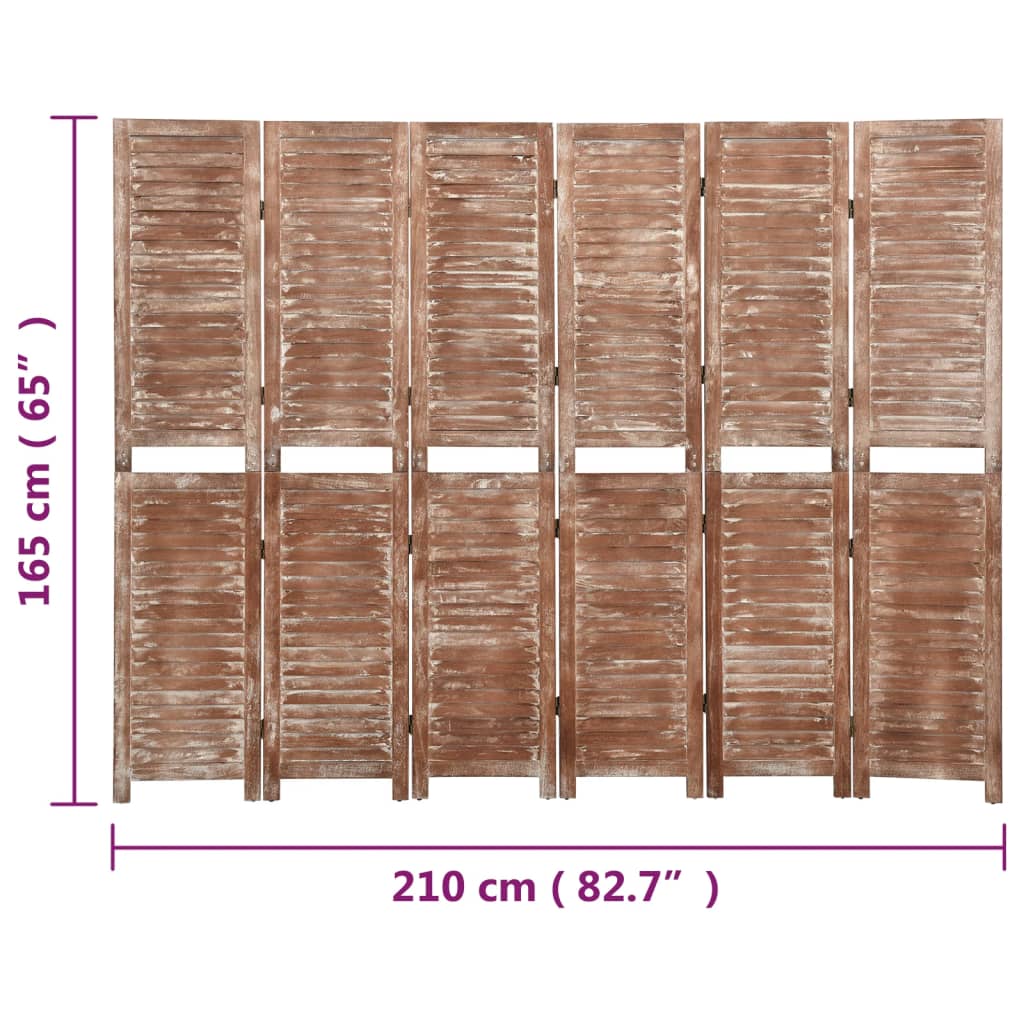 Cloison de séparation 6 panneaux Marron 210x165 cm Paulownia Séparateurs de pièces vidaXL