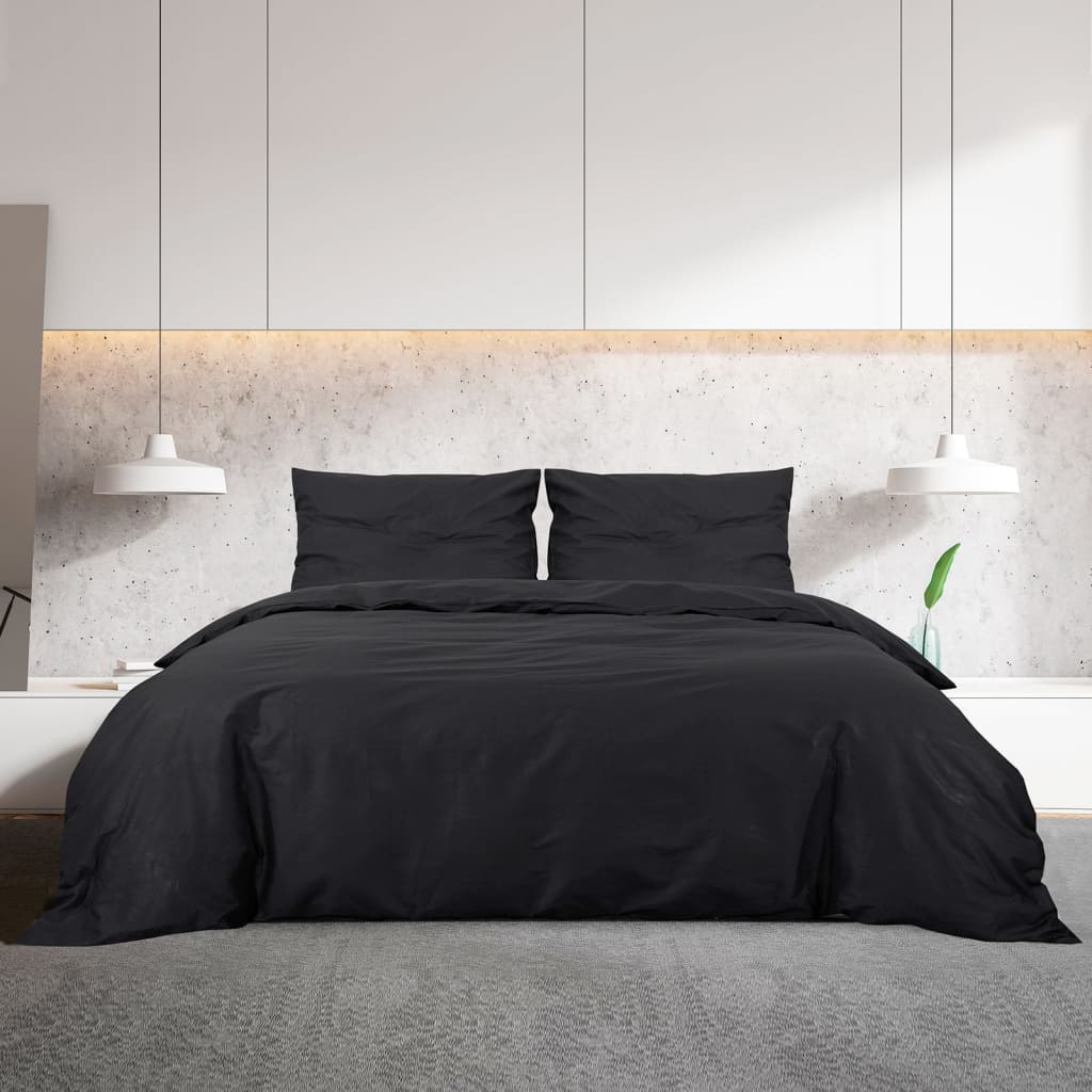 Ensemble de housse de couette Noir 240x220 cm Coton Housses de couette vidaXL   