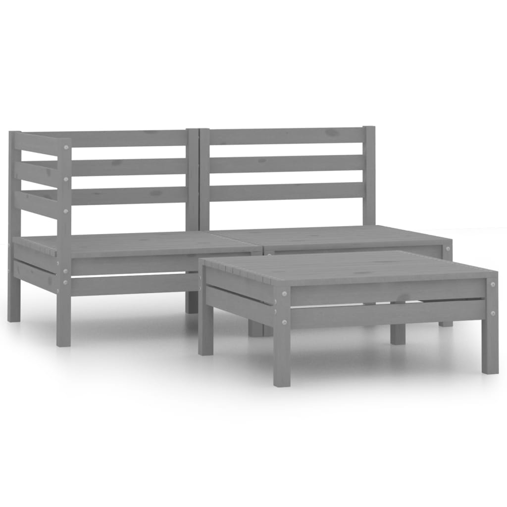 Salon de jardin 3 pcs Bois de pin massif Gris - XIOS