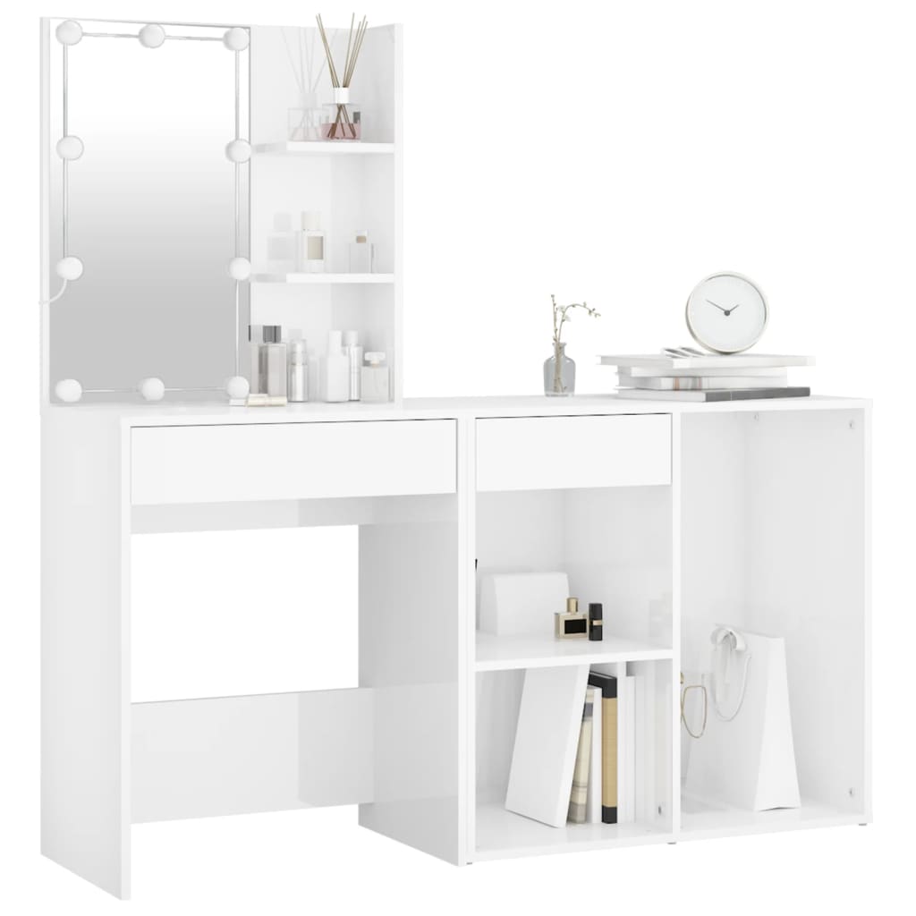 Coiffeuse à LED avec armoire Blanc brillant Bois d'ingénierie - XIOS