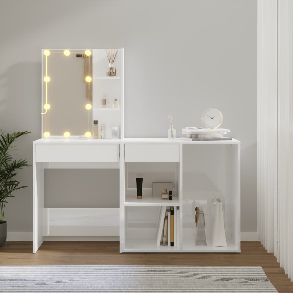 Coiffeuse à LED avec armoire Blanc brillant Bois d'ingénierie - XIOS
