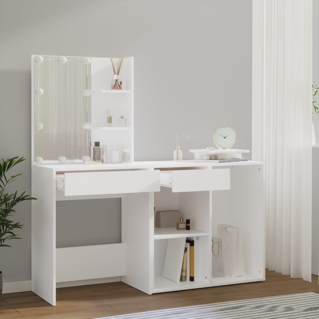 Coiffeuse à LED avec armoire Blanc brillant Bois d'ingénierie - XIOS