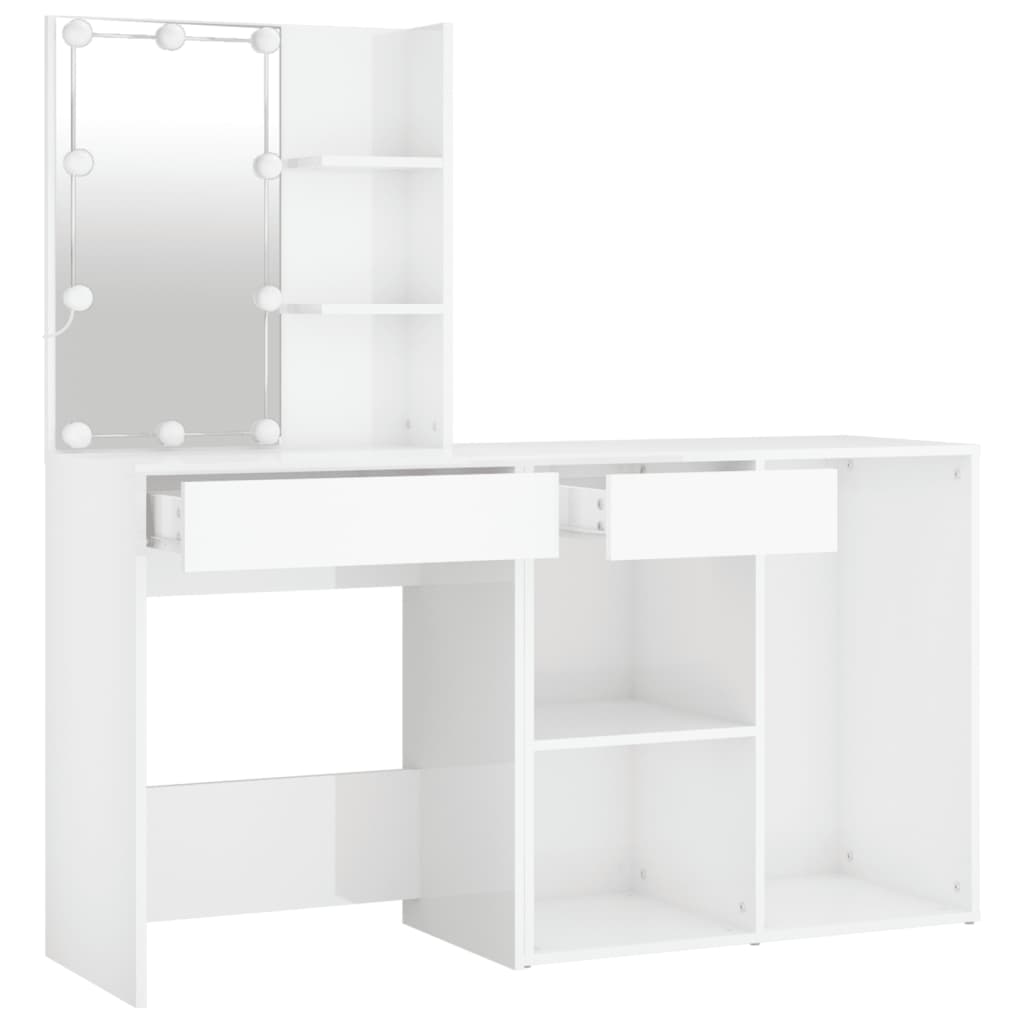 Coiffeuse à LED avec armoire Blanc brillant Bois d'ingénierie - XIOS