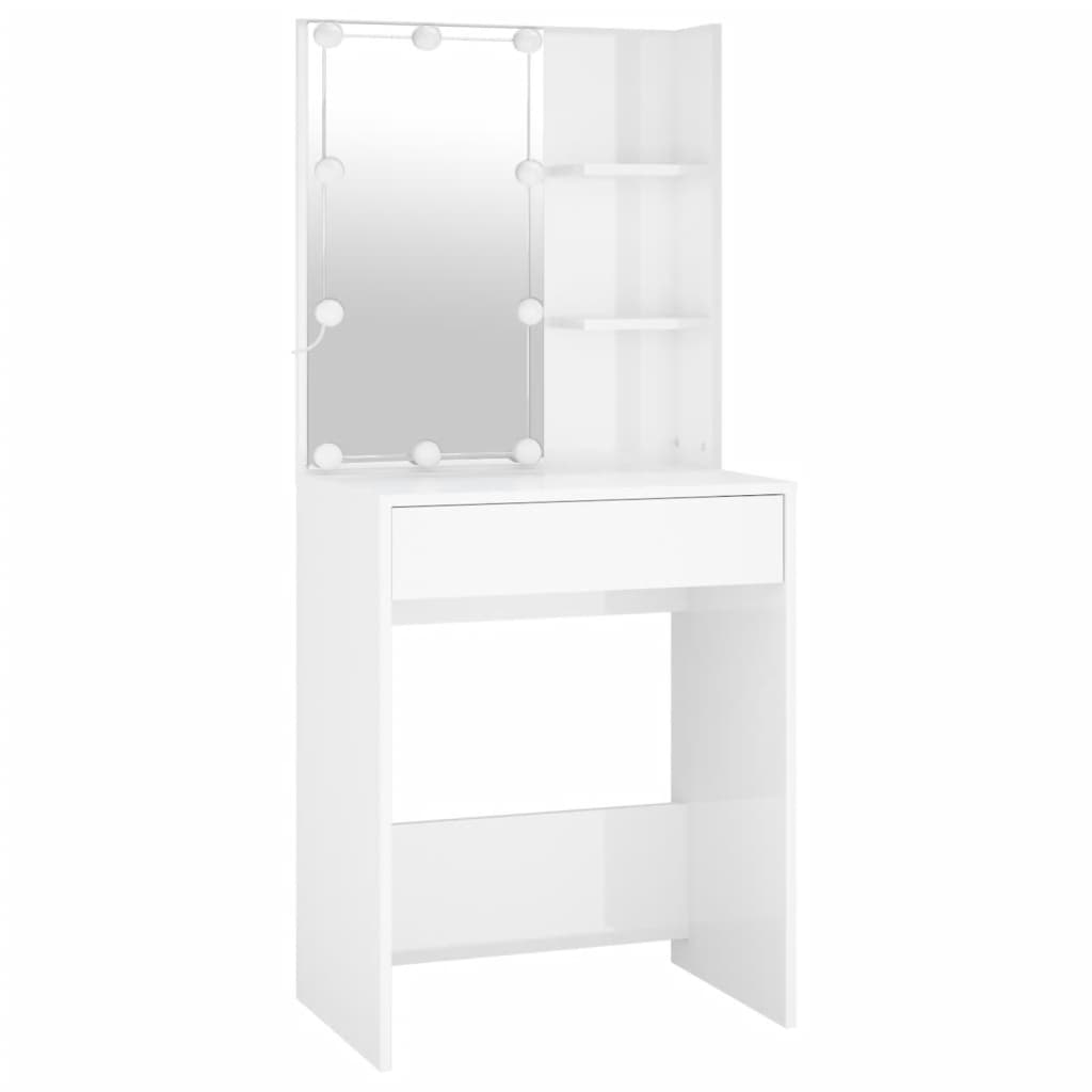 Coiffeuse à LED avec armoire Blanc brillant Bois d'ingénierie - XIOS