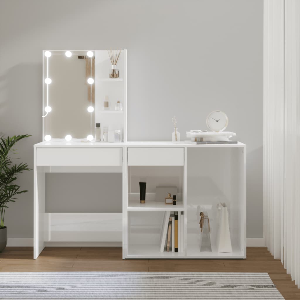 Coiffeuse à LED avec armoire Blanc brillant Bois d'ingénierie - XIOS