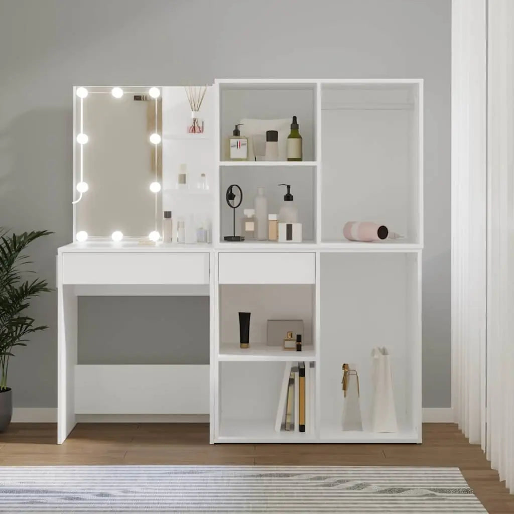 Coiffeuse à LED avec 2 armoires Blanc Bois d’ingénierie - XIOS