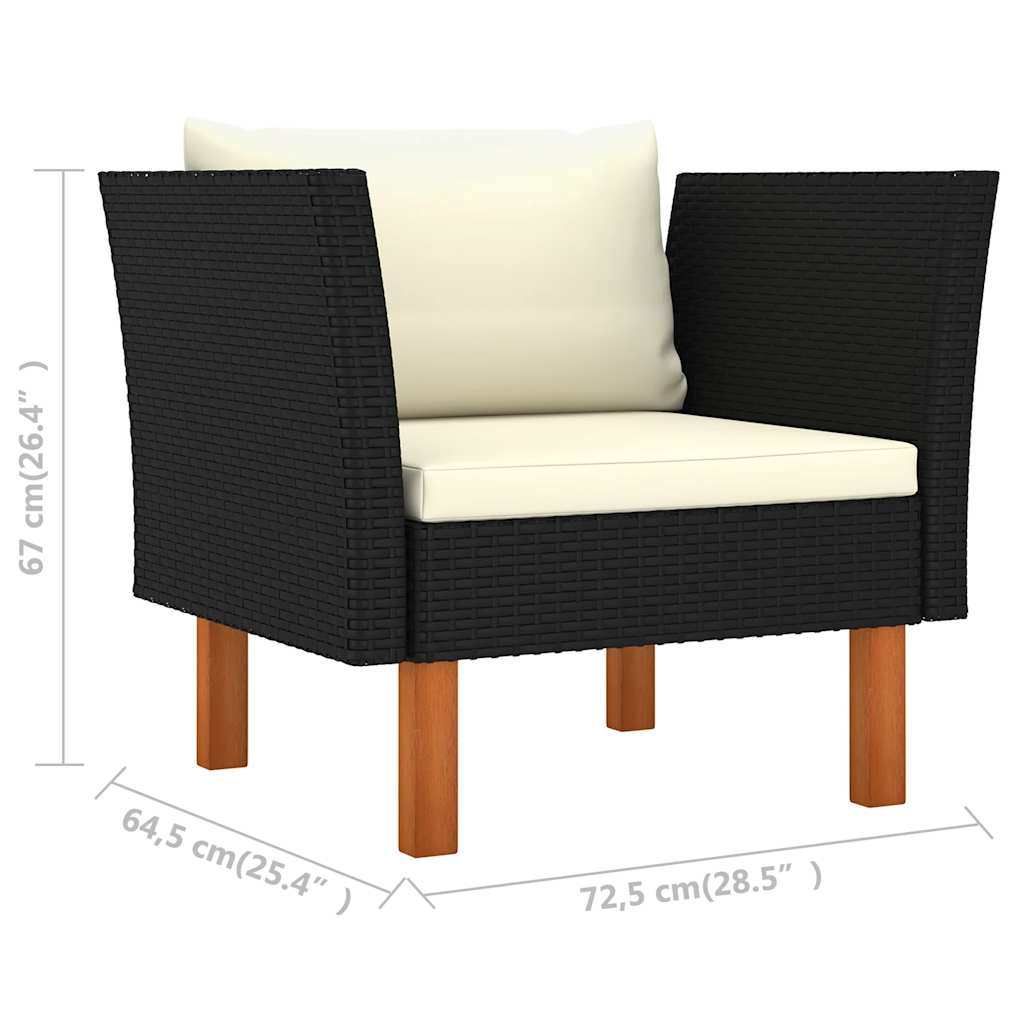 Salon de jardin 6 pcs Résine tressée et bois d'eucalyptus Noir