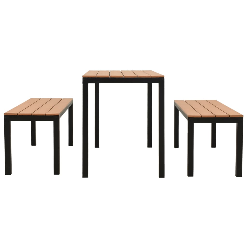 Ensemble à manger de jardin 3 pcs acier et WPC marron et noir