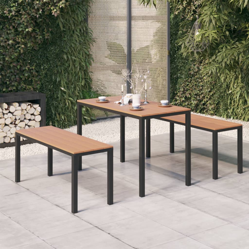 Ensemble à manger de jardin 3 pcs acier et WPC marron et noir