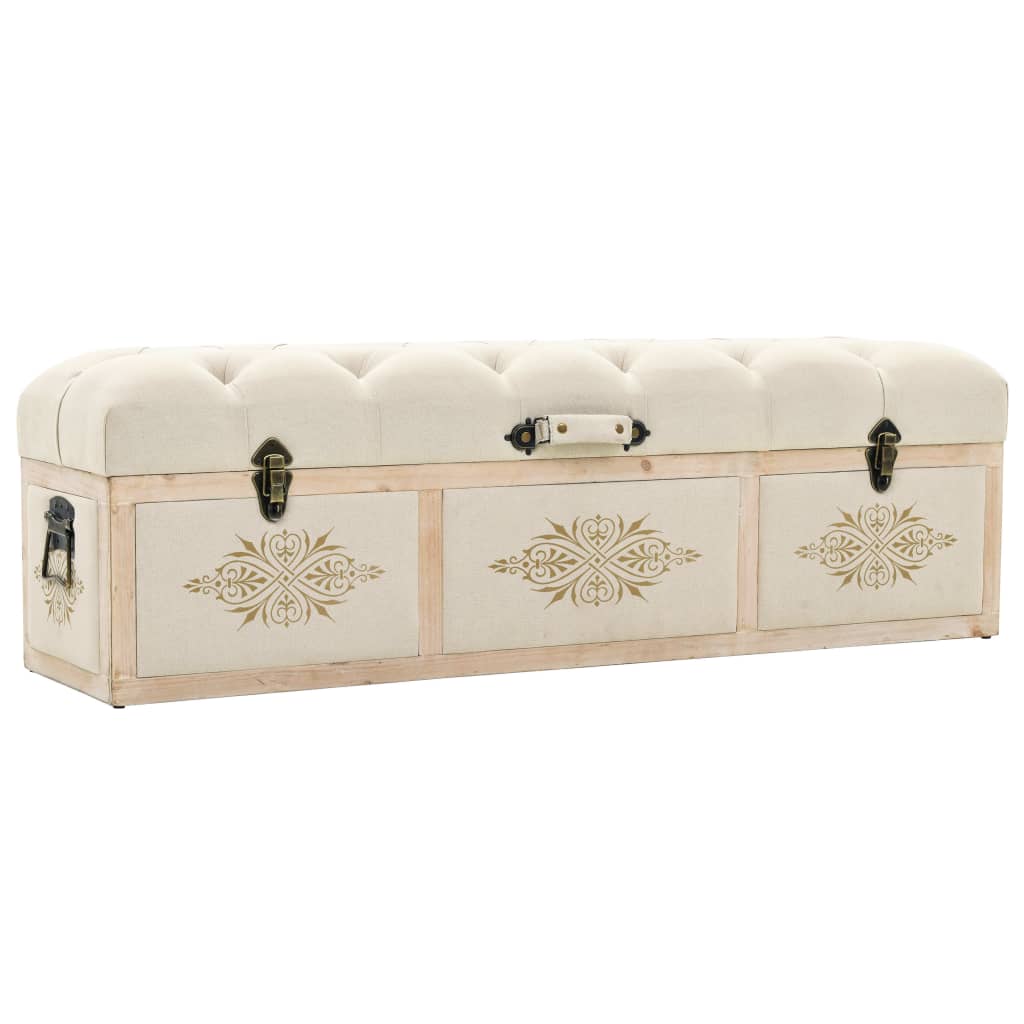 Banc de rangement 110 cm Crème Bois de sapin massif et tissu - XIOS