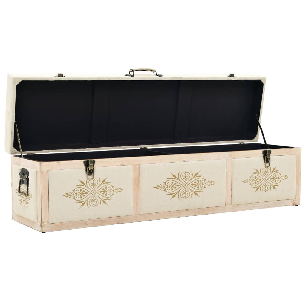Banc de rangement 110 cm Crème Bois de sapin massif et tissu - XIOS