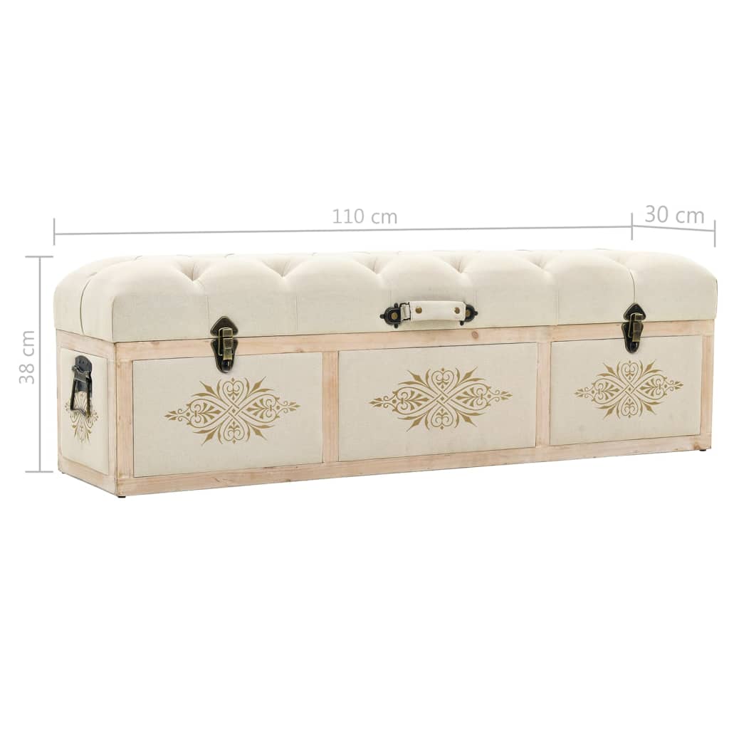 Banc de rangement 110 cm Crème Bois de sapin massif et tissu - XIOS